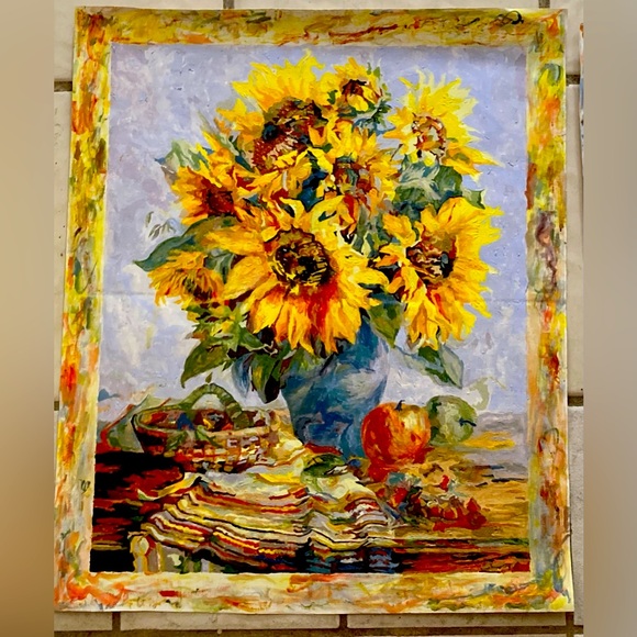 Other - Still life of sunflowers in a vase on a blanket on canvas